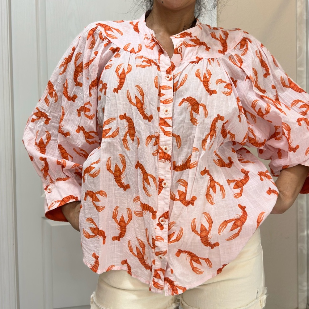 Anthropologie Whimsy Lobster Print Button Down Shirt - Picture 7 of 15